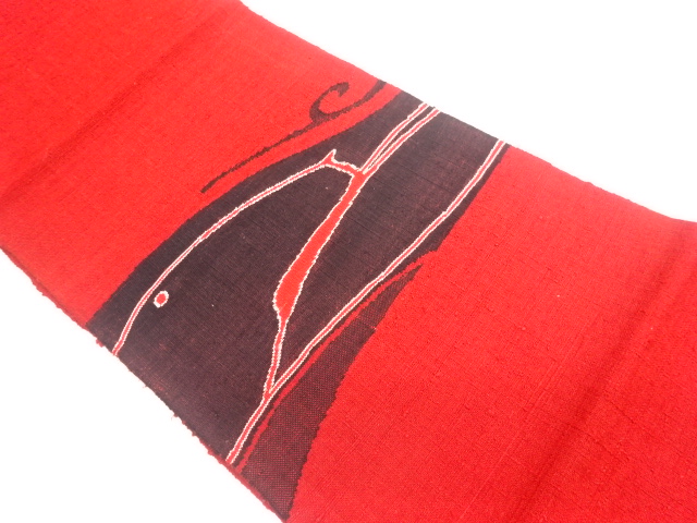 手織り真綿紬抽象模様織出し名古屋帯